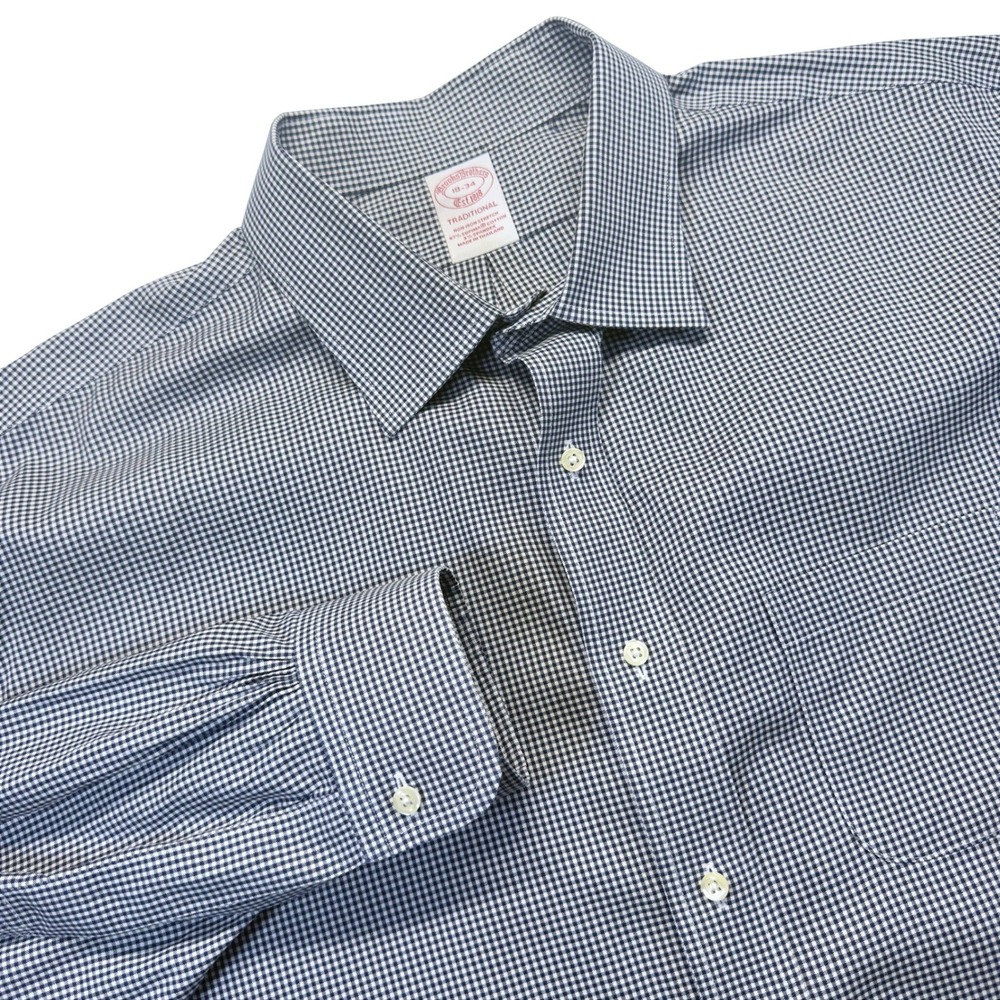 Brooks Brothers Dress Shirt Mens 18 34/35 Traditional Fit Black White Gingham